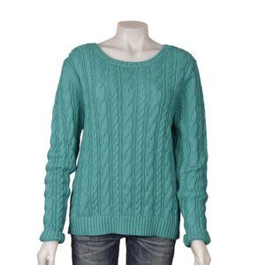 Land's End Drifter Cable Knit Cotton Sweater Long Sleeve Aqua Green Size Large